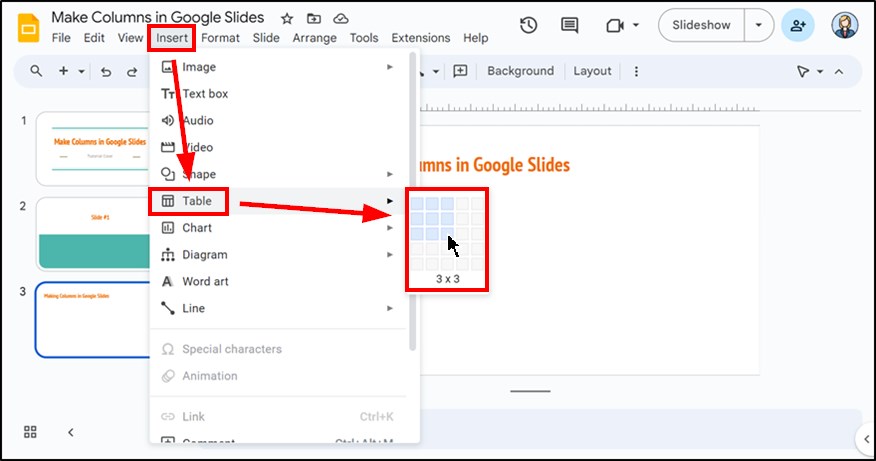 Google Slides columns