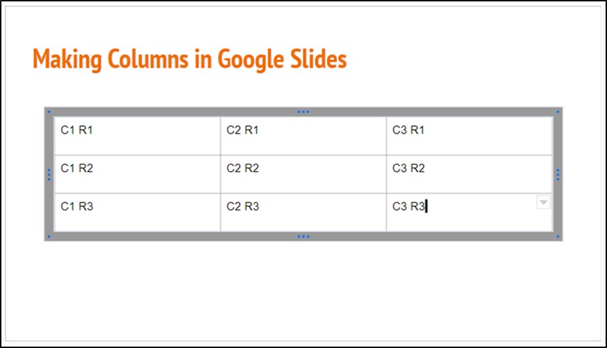 add columns in Google Slides