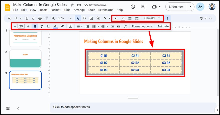 add columns Google Slides