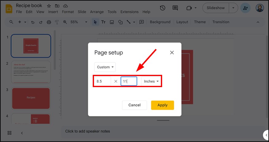 how to make a vertical slide in Google Slides