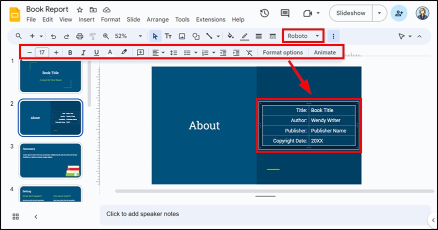 steps to create two columns in google slides