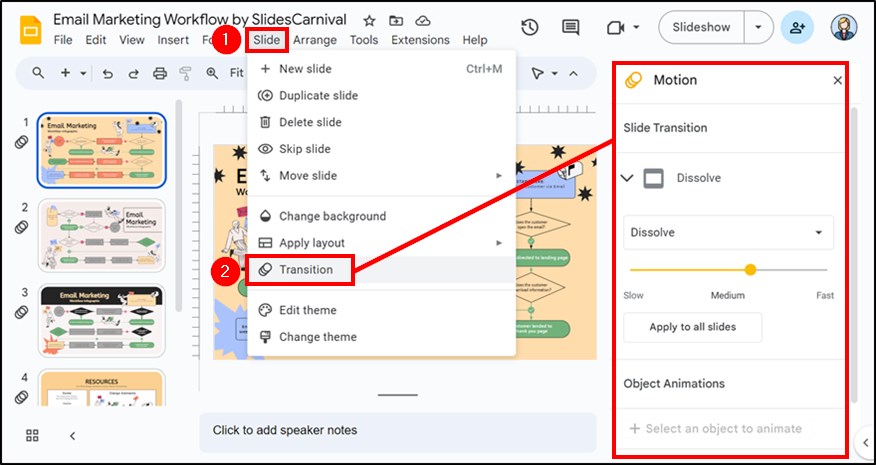 google slides transition removal process