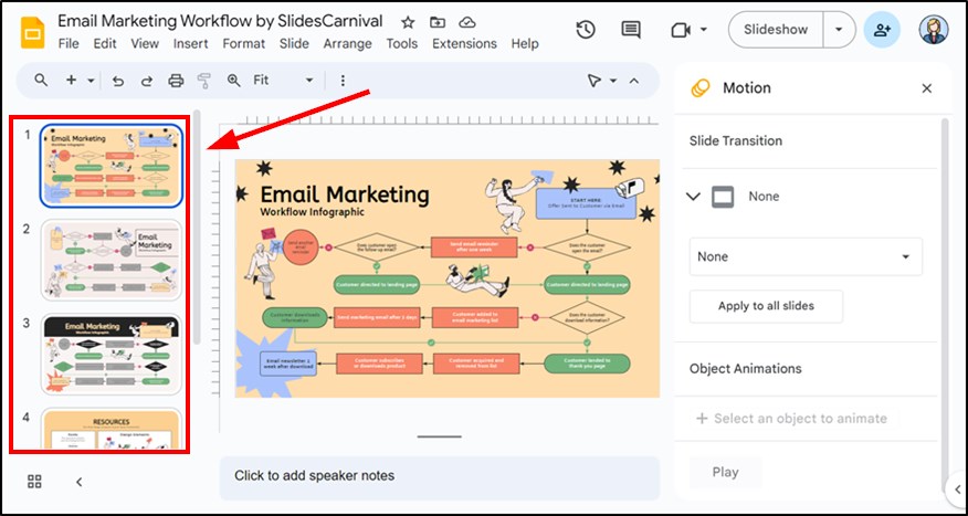 removing slide transitions easily in google slides