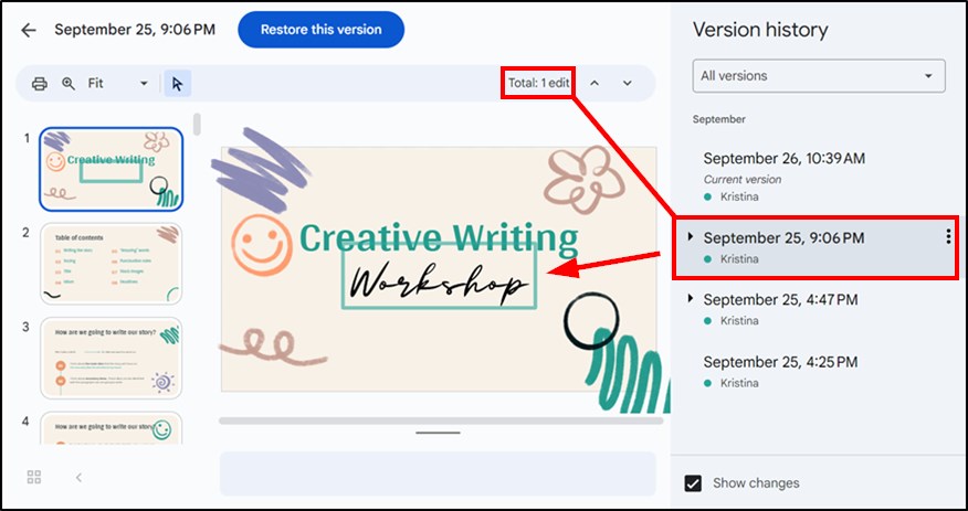 Google Slides edit history
