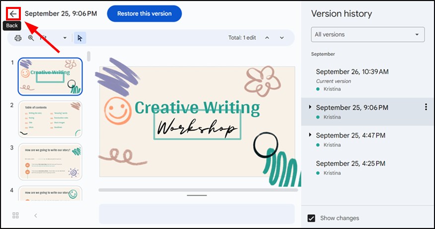 how to see version history in Google Slides
