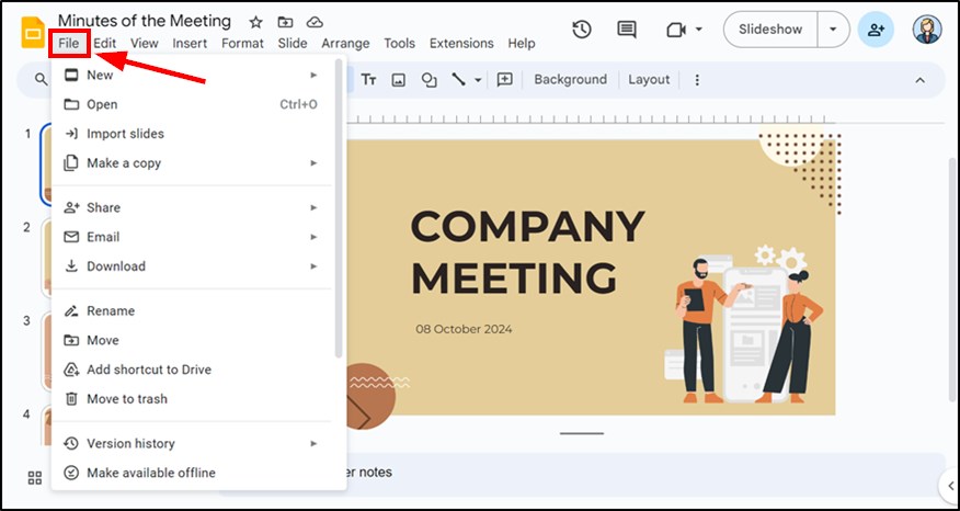 saving google slides as template