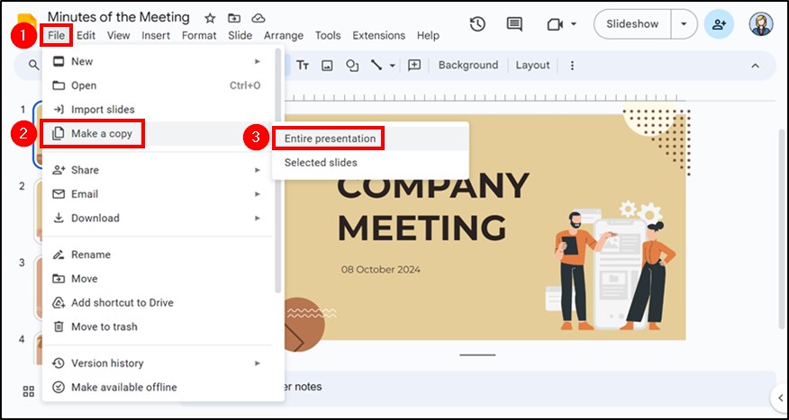 steps to save google slides as template