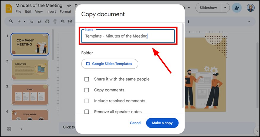 make a template in google slides