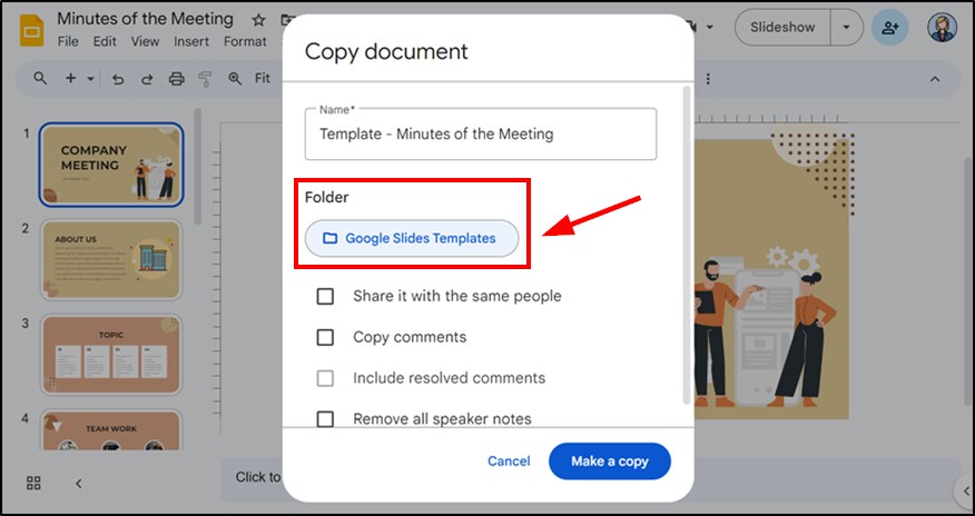 saving template from google slides