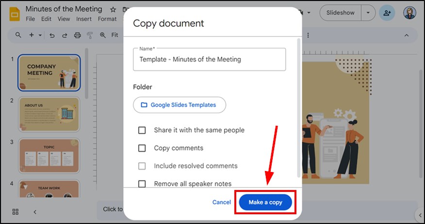 google slides template saving process