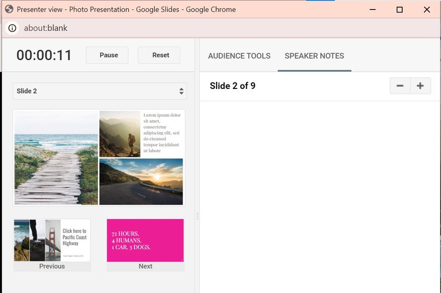 Google Slides full screen with presenter view