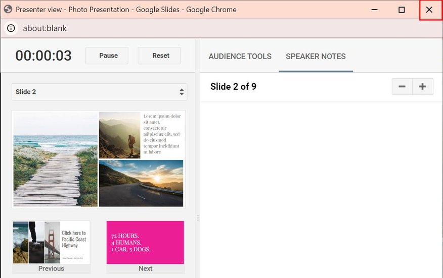 Google Slides full screen presenter view