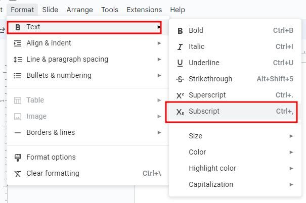 how to add subscript in Google Slides