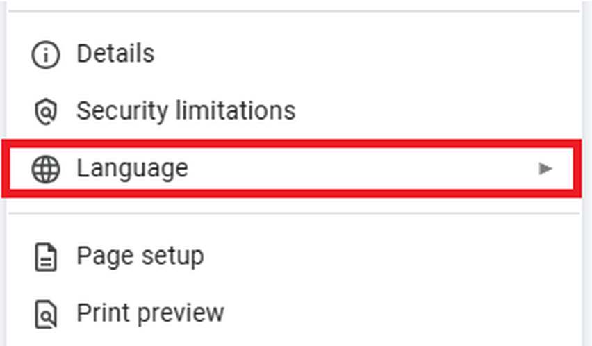 Google Slides change the language on 
