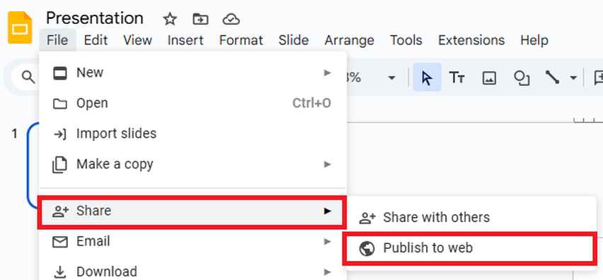 how to publish to web Google Slides
