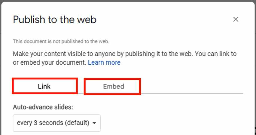 publish to web Google Slides
